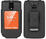 Black Vegan Leather Case with Belt Clip Screen Cover for Iris Easy Flip 2 Phone