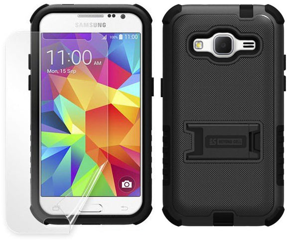 BLACK TRI-SHIELD CASE COVER STAND SCREEN SAVER FOR SAMSUNG GALAXY PREVAIL LTE