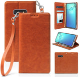 Leather Wallet Case Cover Stand Wrist Strap Lanyard for Samsung Galaxy S10e