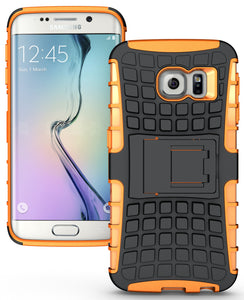 NEON ORANGE GRENADE GRIP TPU SKIN CASE COVER STAND FOR SAMSUNG GALAXY S6 EDGE