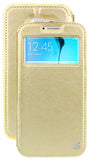 GOLD INFOLIO WINDOW WALLET CREDIT ID CARD CASE STAND FOR SAMSUNG GALAXY S6 EDGE