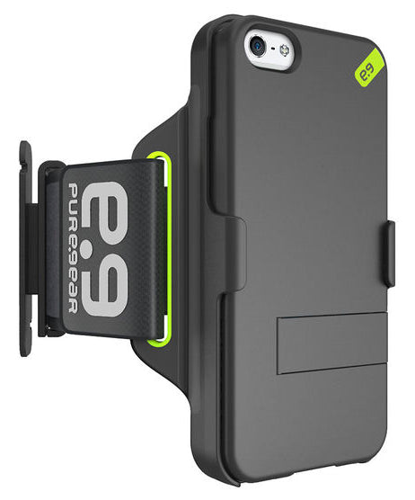 PUREGEAR HIP SPORTS BLACK/LIME ARMBAND + CASE STAND FOR iPHONE 5 5s SE (2016)