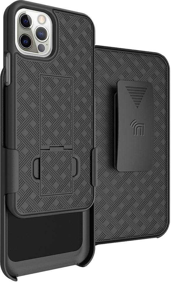 Black Case Kickstand Cover + Belt Clip Holster Combo for Apple iPhone 12 Pro Max