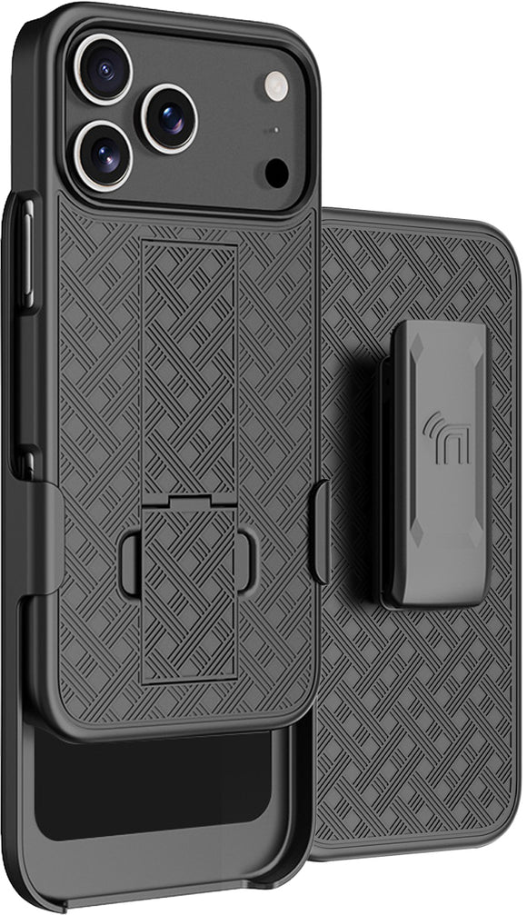Slim Hard Case Stand and Belt Clip Holster Combo for iPhone 17 Pro Max - Black