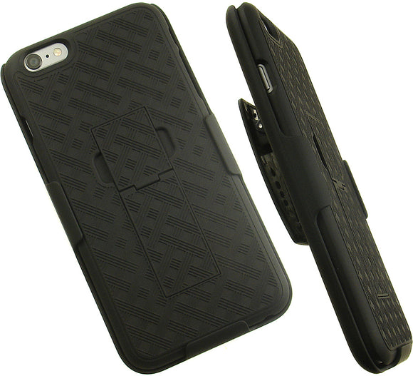 BLACK WEAVE KICKSTAND HARD CASE + BELT CLIP HOLSTER STAND FOR iPHONE 6 PLUS 5.5