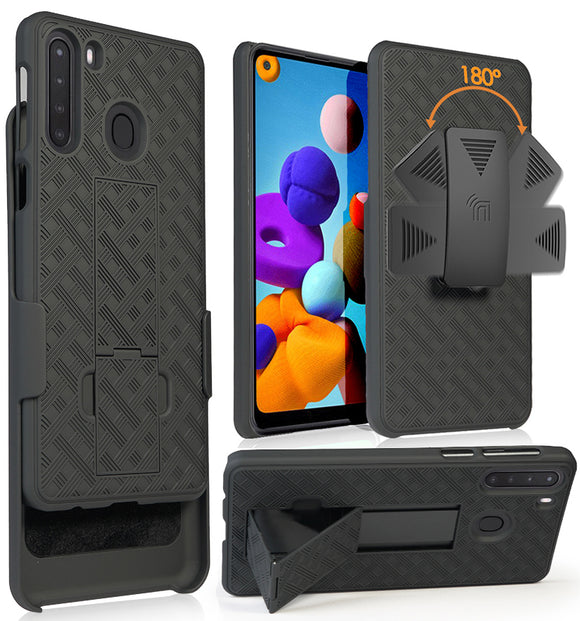 Black Case Kickstand Cover and Belt Clip Holster Holder for Samsung Galaxy A21