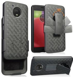 Black Kickstand Case Cover + Belt Clip Holster for Motorola Moto E4 Plus, E4+