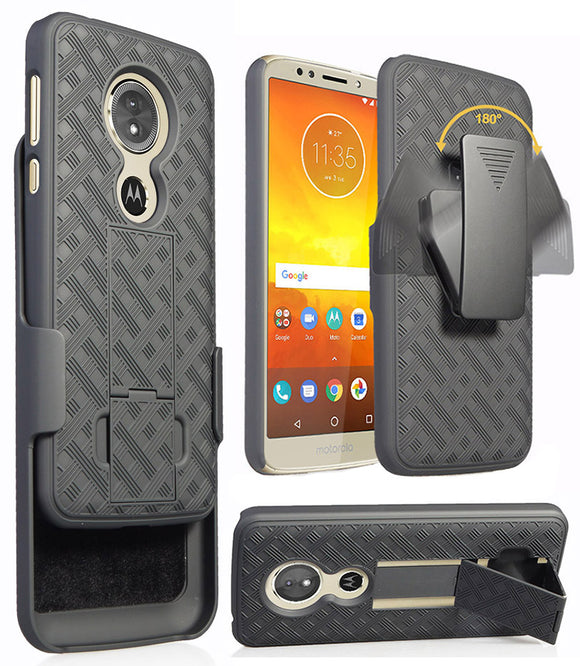 Black Kickstand Case Cover + Belt Clip Holster for Motorola Moto G6 Play/Forge