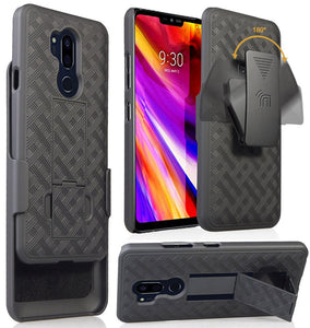 Black Rubberized Case Kickstand Cover + Belt Clip Holster for LG G7 ThinQ G7+