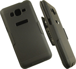 BLACK RIBBED HARD CASE BELT CLIP HOLSTER STAND FOR SAMSUNG GALAXY GRAND PRIME