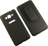 BLACK RIBBED HARD CASE BELT CLIP HOLSTER STAND FOR SAMSUNG GALAXY GRAND PRIME