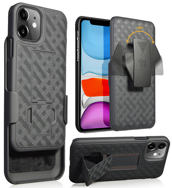 Black Case Kickstand Cover + Belt Clip Holster Holder for Apple iPhone 11