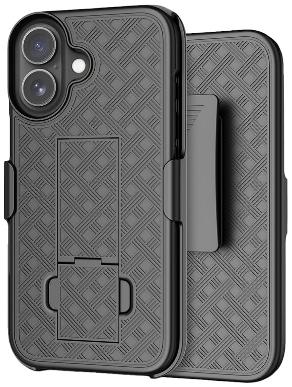 Slim Hard Case Stand and Belt Clip Holster Combo for iPhone 17 - Black