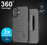 Slim Hard Case Stand and Belt Clip Holster Combo for iPhone 17 - Black