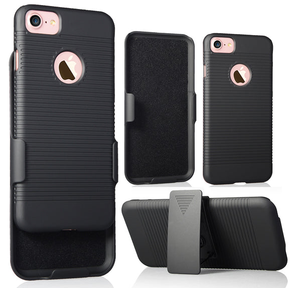 NCP BLACK RIBBED RUBBERIZED CASE COVER + BELT CLIP HOLSTER STAND FOR iPHONE 7/8