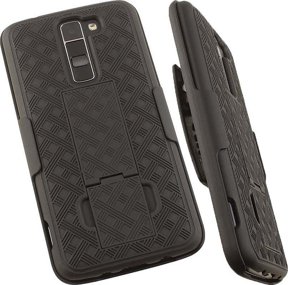 BLACK KICKSTAND CASE COVER + BELT CLIP HOLSTER FOR LG TRIBUTE 5, TREASURE, K7