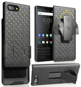 Black Rubberized Case Kickstand Cover + Belt Clip Holster for BlackBerry Key2