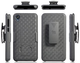 Black Case Kickstand Cover + Belt Clip Holster Holder Combo for Motorola Moto E6
