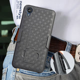 Black Case Kickstand Cover + Belt Clip Holster Holder Combo for Motorola Moto E6