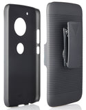 BLACK RUBBERIZED CASE COVER + BELT CLIP HOLSTER STAND FOR MOTOROLA MOTO G5 PLUS