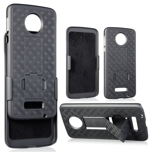 BLACK KICKSTAND CASE COVER + BELT CLIP HOLSTER FOR MOTOROLA MOTO Z (XT1650-01)