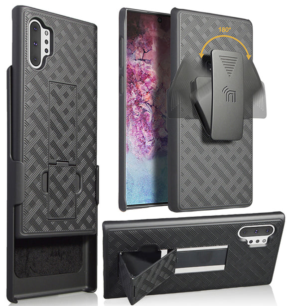 Black Case Kickstand Cover + Belt Clip Holster for Samsung Galaxy Note 10 Plus