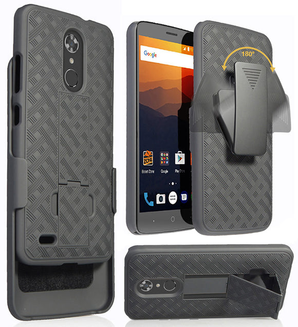 Black Kickstand Case Cover + Belt Clip Holster for ZTE Imperial Max (Z963U)