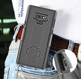 Black Ribbed Case Kickstand Cover + Belt Clip Holster for Samsung Galaxy Note 9