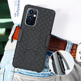 Black Hard Case Cover with Kickstand and Belt Clip Holster for OnePlus 9 Phone