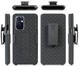 Black Hard Case Cover with Kickstand and Belt Clip Holster for OnePlus 9 Phone