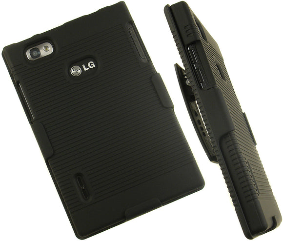 NEW BLACK HARD CASE + BELT CLIP HOLSTER STAND FOR VERIZON LG INTUITION VS950