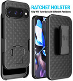 Slim Hard Case Stand Belt Clip Holster for Pixel 10 / Pixel 10 Pro Phone - Black