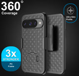 Slim Hard Case Stand Belt Clip Holster for Pixel 10 / Pixel 10 Pro Phone - Black