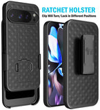 Slim Hard Case Stand and Belt Clip Holster for Pixel 10 Pro XL Phone - Black