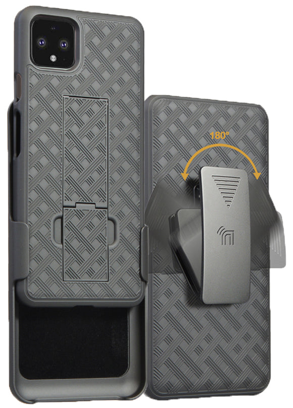 Black Case Kickstand Cover + Belt Clip Holster Holder Combo for Google Pixel 4