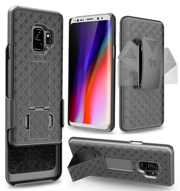 Black Kickstand Case Cover + Belt Clip Holster for Samsung Galaxy S9, SM-G960