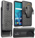 Black Ribbed Case Kickstand Cover + Belt Clip Holster for LG Stylo 4, Q Stylus