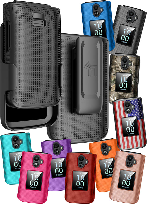 Nakedcellphone Holster Series for TCL Flip 3 Phone Case, Slim Hard Shell Cover and Belt Clip Holder Combination Nakedcellphone Holster Series for TCL Flip 3 Phone Case, Slim Hard Shell Cover and Belt Clip Holder Combination