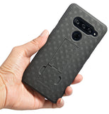 Black Ribbed Case Kick Stand Hard Cover + Belt Clip Holster for LG V40 ThinQ