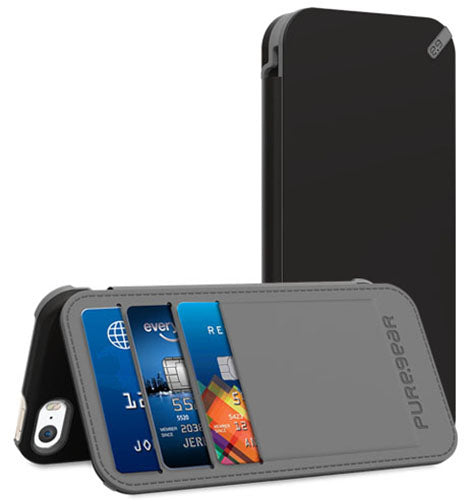 PUREGEAR BLACK FOLIO WALLET CASE SCREEN PROTECTOR FOR iPHONE