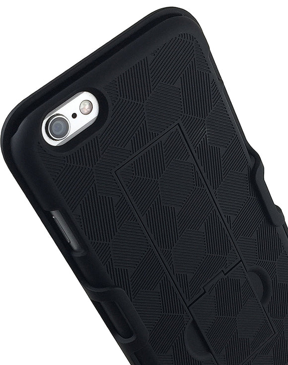 BLACK KICKSTAND HARD SHELL CASE + BELT CLIP HOLSTER FOR iPHONE 6 PLUS, 6s PLUS