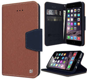 BROWN NAVY INFOLIO WALLET CREDIT CARD ID CASH CASE STAND FOR APPLE iPHONE 6 4.7"