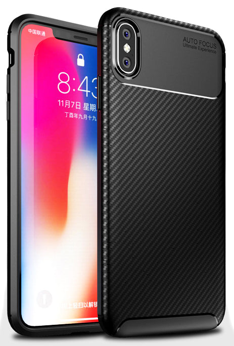 Black Carbon Fiber Flex TPU Gel Skin Case Cover for Apple iPhone X Xs 10 10s