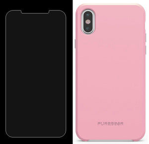 PureGear Baby Pink SOFT-TEK Case Cover + Tempered Glass for iPhone X/Xs/10/10s