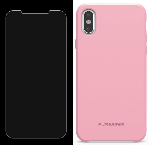 PureGear Baby Pink SOFT-TEK Case Cover + Tempered Glass for iPhone X/Xs/10/10s