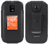 Black Vegan Leather Case with Belt Clip for Consumer Cellular Iris Flip Phone