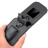 Black Vegan Leather Case with Belt Clip Screen Cover for Jitterbug Flip 3 Phone