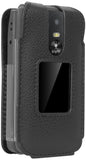Black Vegan Leather Case with Belt Clip Screen Cover for Jitterbug Flip 3 Phone