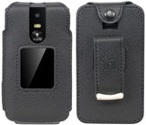 Black Vegan Leather Case with Belt Clip Screen Cover for Jitterbug Flip 3 Phone
