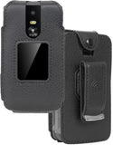 Black Vegan Leather Case with Belt Clip Screen Cover for Jitterbug Flip 3 Phone